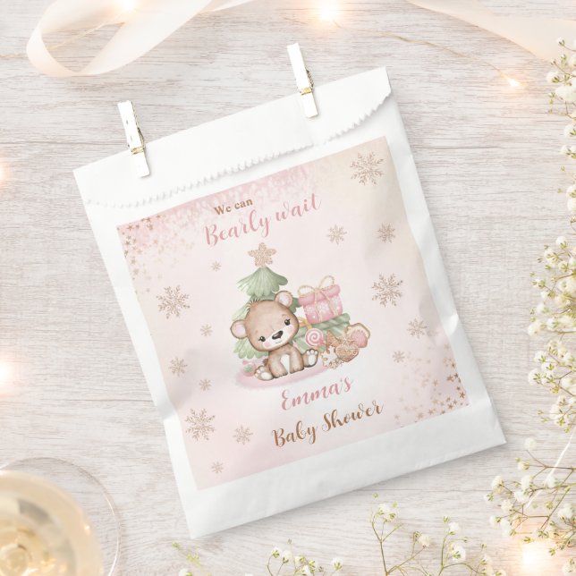 Cute Baer Christmas Girl Baby Shower Favor Bag  (Clipped)
