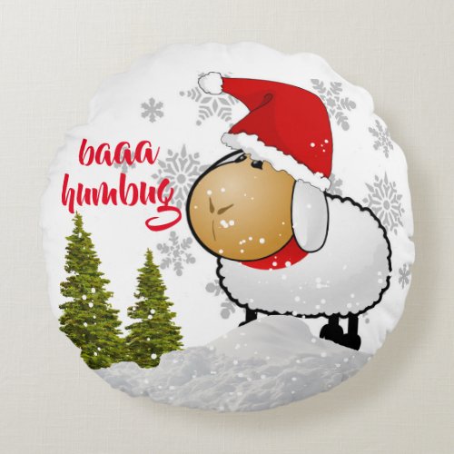 Cute Bah Humbug Christmas Monogram Round Pillow