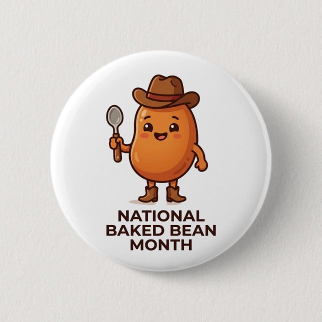Cute Baked Bean Cowboy Button (Front)