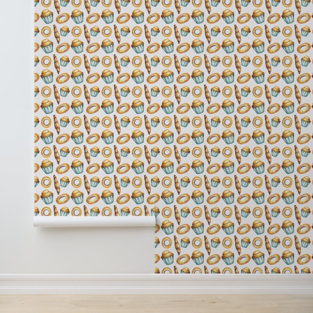 Cute baked bread tiled pattern wallpaper  (Application)
