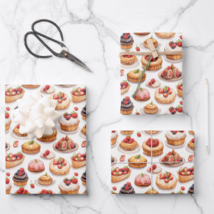Cute baked sweets berries tiled pattern  wrapping paper sheets