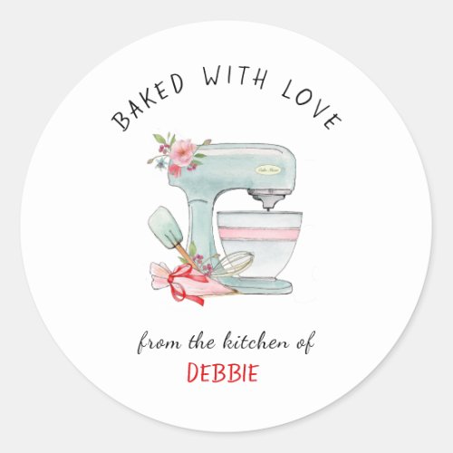 Cute baked with love bakers classic round sticker