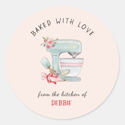 Cute baked with love bakers  classic round sticker