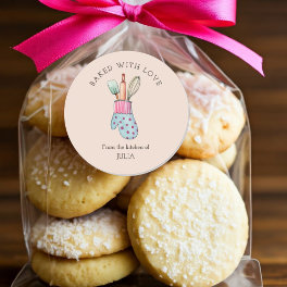 Cute "Baked with love" Classic Round Sticker