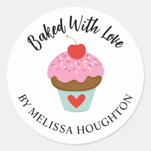 Cute Baked With Love Cupcake Sticker