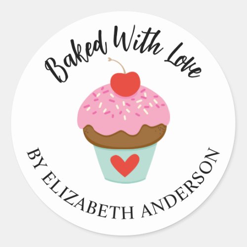 Cute Baked With Love Valentine Cupcake Sticker