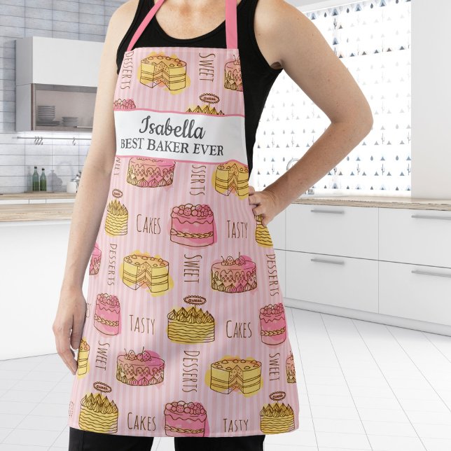 Cute Baker Cake Pastry Chef Personalized Name Apron (Creator Uploaded)