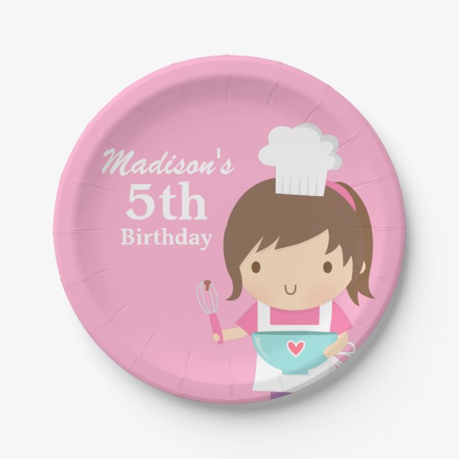 Cute Baker Chef Girl Cooking Baking Birthday Party Paper Plates (Front)