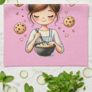 Cute Baker Girl Just One More Cookie Kitchen Towel