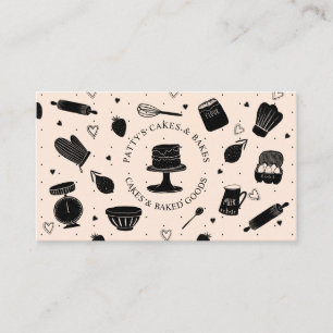 Cute Baker Pastry Chef Baking Utensils Light Peach Business Card