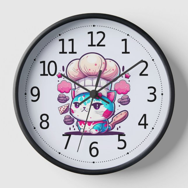 Cute Baker Pastry Chef Cat Kitten with Bread | Clock (Front)