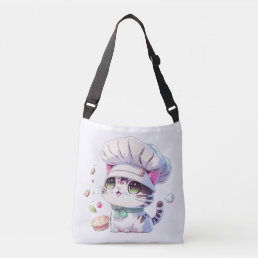 Cute Baker Pastry Chef Cat Kitten with Bread | Crossbody Bag