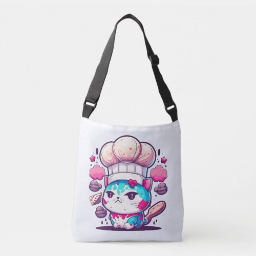 Cute Baker Pastry Chef Cat Kitten with Bread  Crossbody Bag