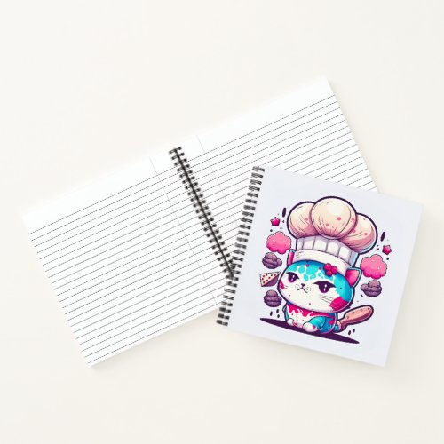 Cute Baker Pastry Chef Cat Kitten with Bread  Notebook