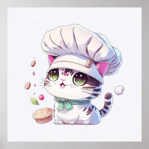 Cute Baker Pastry Chef Cat Kitten with Bread  Poster