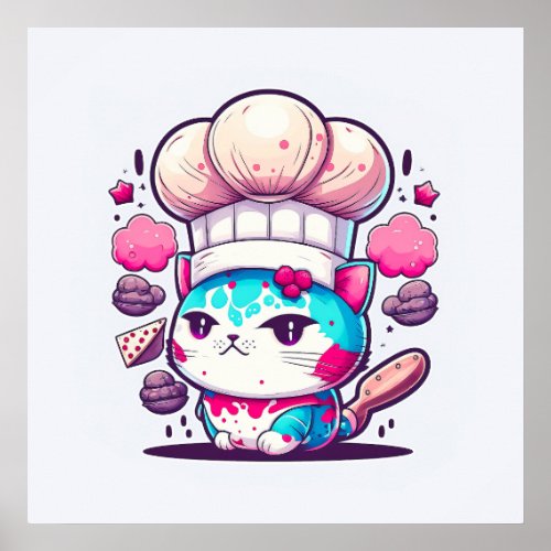 Cute Baker Pastry Chef Cat Kitten with Bread  Poster