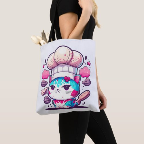 Cute Baker Pastry Chef Cat Kitten with Bread  Tote Bag