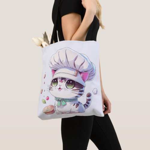 Cute Baker Pastry Chef Cat Kitten with Bread  Tote Bag