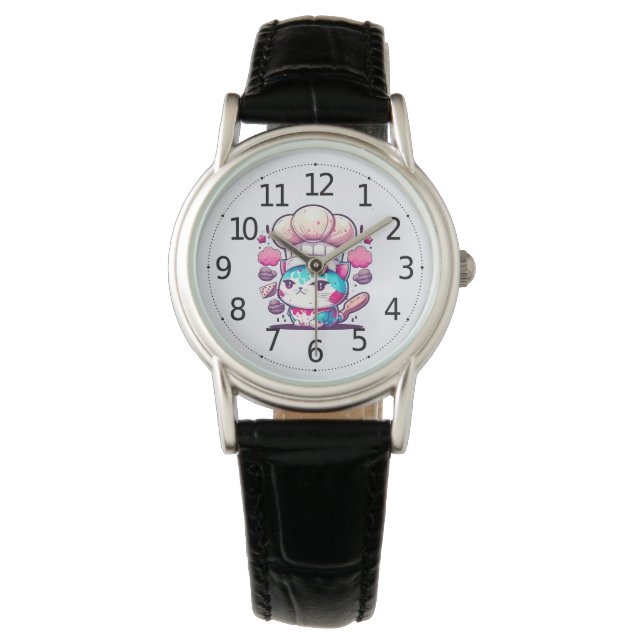 Cute Baker Pastry Chef Cat Kitten with Bread | Watch (Front)