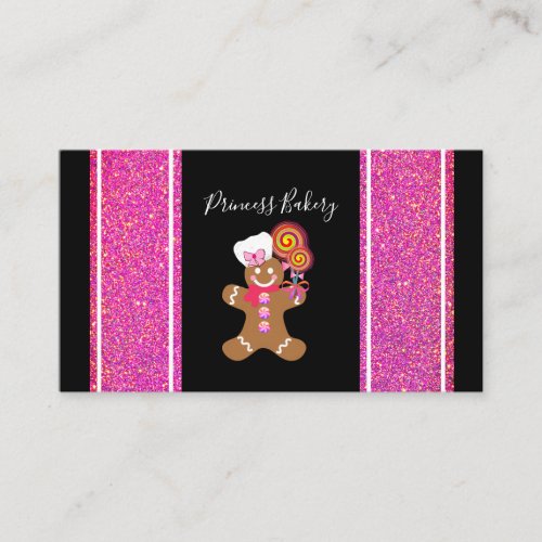 Cute Baker Pink Glitter Gingerbread Chef Baking Business Card