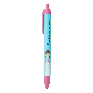 Cute Baker Woman And Custom Business Info Black Ink Pen