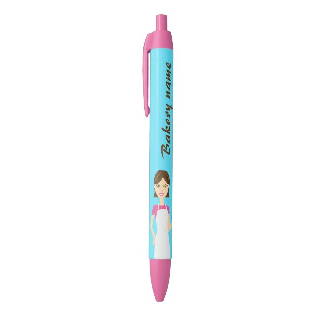 Cute Baker Woman And Custom Business Info Pen (Top (Vertical))