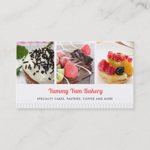 Customizable Cute Bakery Business Card with 4 Photos