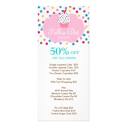 Cute Bakery Cupcake Polka Dot 3 Rack Card