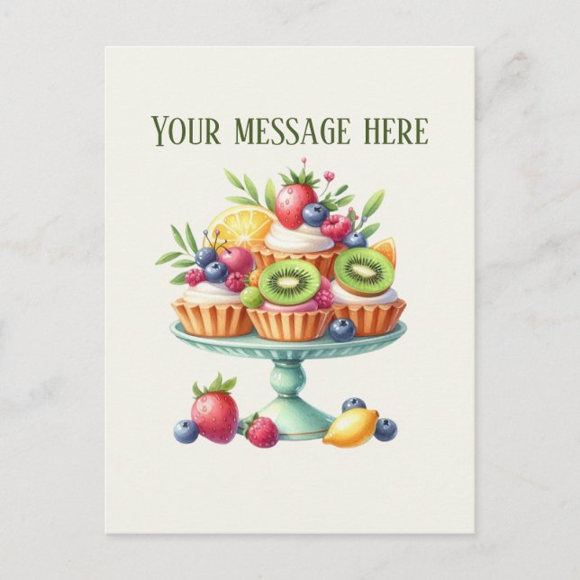 Cute bakery cupcakes add message business name postcard (Front)