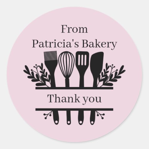 cute bakery thanks you add name classic round sticker