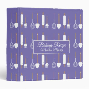 Cute Bakery Tools Baker Recipe Purple 3 Ring Binder
