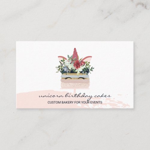 Cute Bakery Unicorn Birthday Cake Business Card