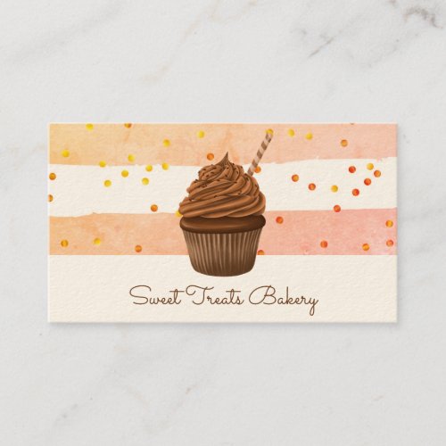 Cute Bakery Watercolor Cupcake Baker Pastry Chef Business Card