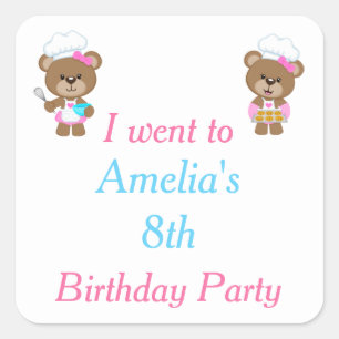 Cute Baking Bear Birthday Party 'I went to' Square Sticker