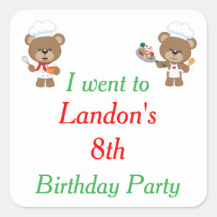Cute Baking Bear Birthday Party 'I went to' Square Sticker