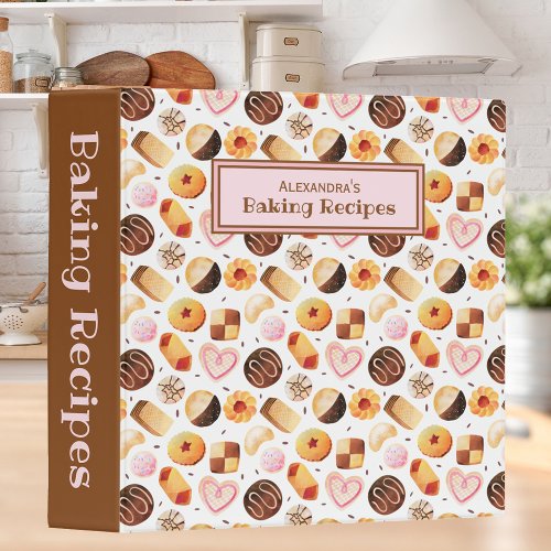 Cute Baking Cookie Pattern Cookbook 3 Ring Binder