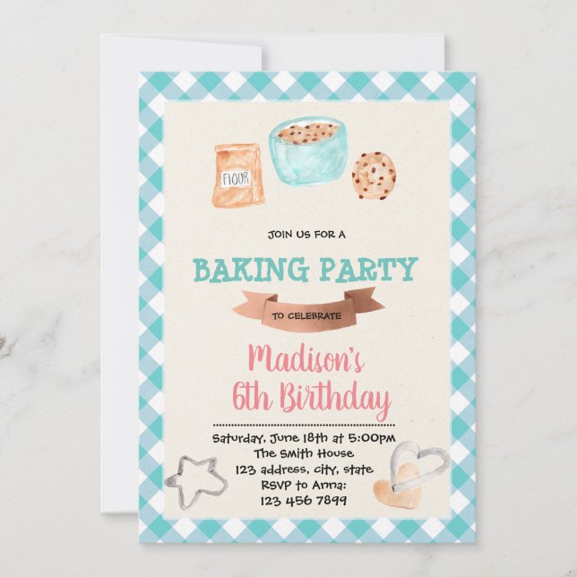 Cute baking cookies party invitation (Front)