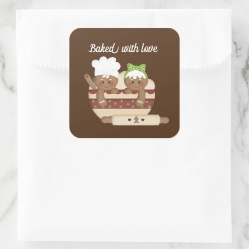 cute baking gingerbread baked with love  square sticker