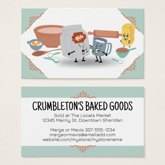 Cute baking ingredients bakery business card (Front & Back)