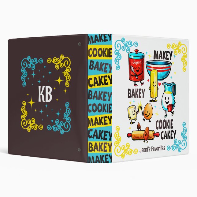 Cute baking ingredients sweets recipe cookbook 3 ring binder (Background)