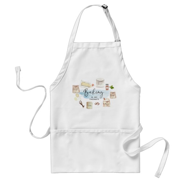 Cute Baking is my Therapy Quote Illlustration Adult Apron (Front)