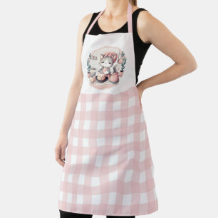 Cute Baking Kitten with Pink Gingham Pattern Apron