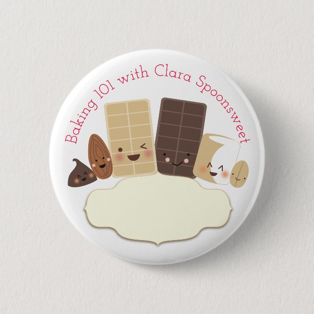 Cute baking sweets cooking class bakery name badge button (Front)