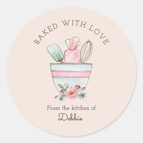 Cute Baking Utensils on Pink Classic Round Sticker