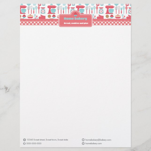 Cute Baking Utensils On Red Gingham Letterhead (Front)
