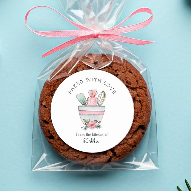 Cute Baking Utensils on White Classic Round Sticker (Creator Uploaded)