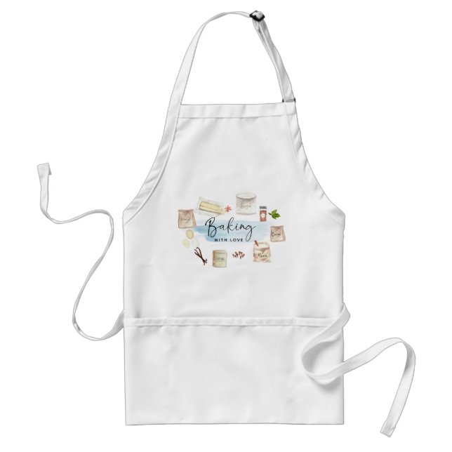 Cute Baking with Love Quote Illlustration Adult Apron (Front)