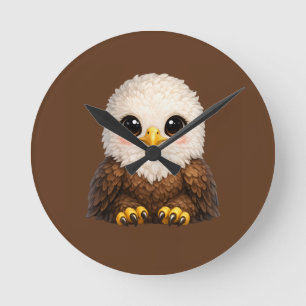 Cute Bald Eagle with Big Eyes Cozy Nature Round Clock