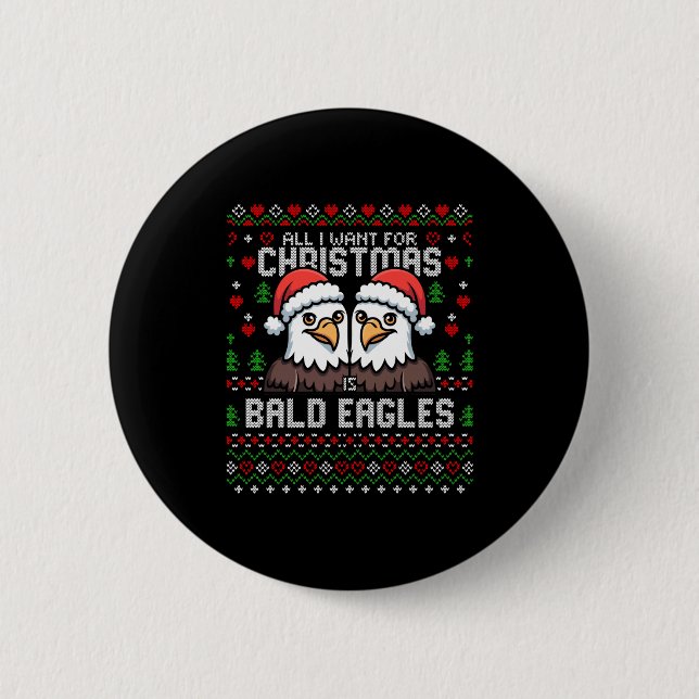 Cute Bald Eagles Christmas Ugly Xmas Sweater Patri Button (Front)