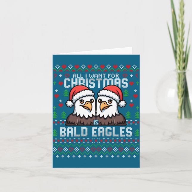 Cute Bald Eagles Christmas Ugly Xmas Sweater Patri Card (Front)